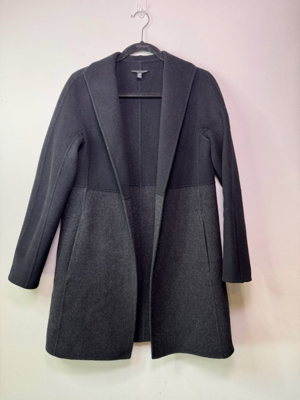 Eileen Fisher Two Tone Black Gray Wool Long Open Jacket XS